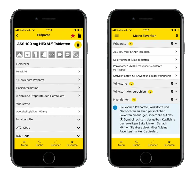 Gelbe Liste App Favoriten-Funktion