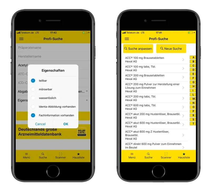 Gelbe Liste App Profi-Suche